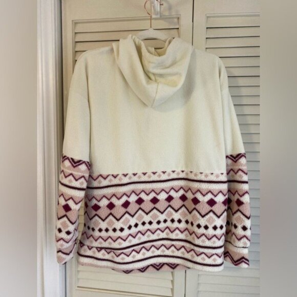 Como Vintage Cream & Burgundy Geometric Fleece Pullover Hoodie With Size M - Picture 2 of 6